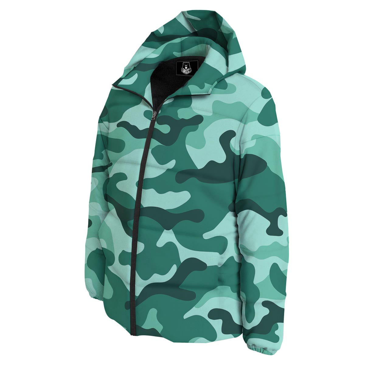 Camouflage Teal Print Down Jacket-grizzshop