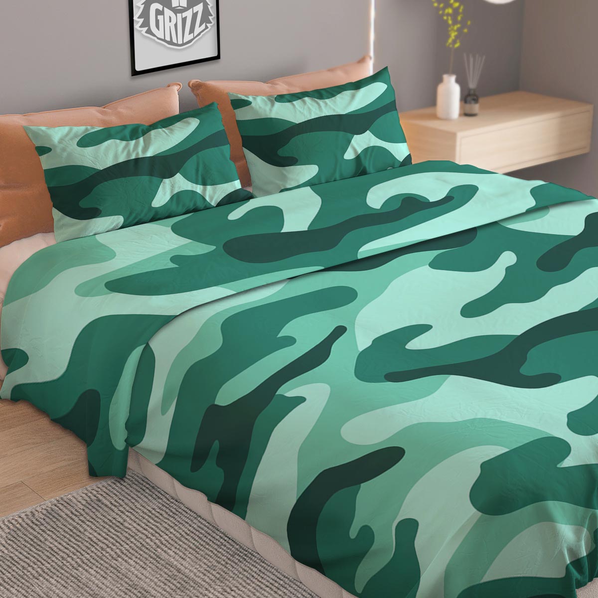 Camouflage Teal Print Duvet Cover Bedding Set