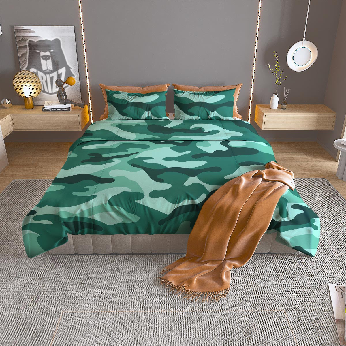 Camouflage Teal Print Duvet Cover Bedding Set
