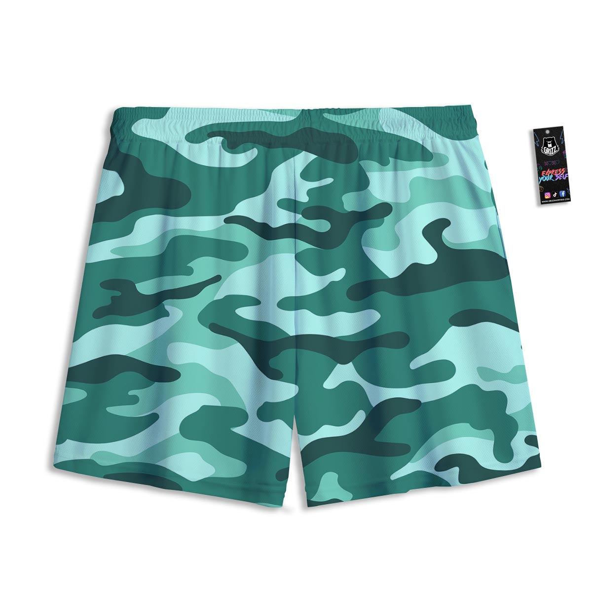 Camouflage Teal Print Mesh Shorts