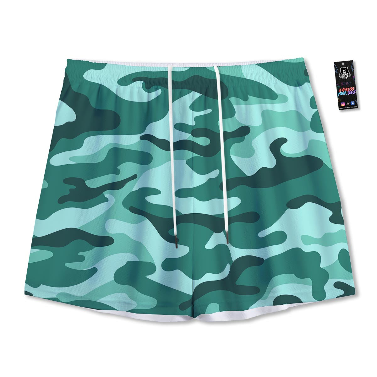 Camouflage Teal Print Mesh Shorts