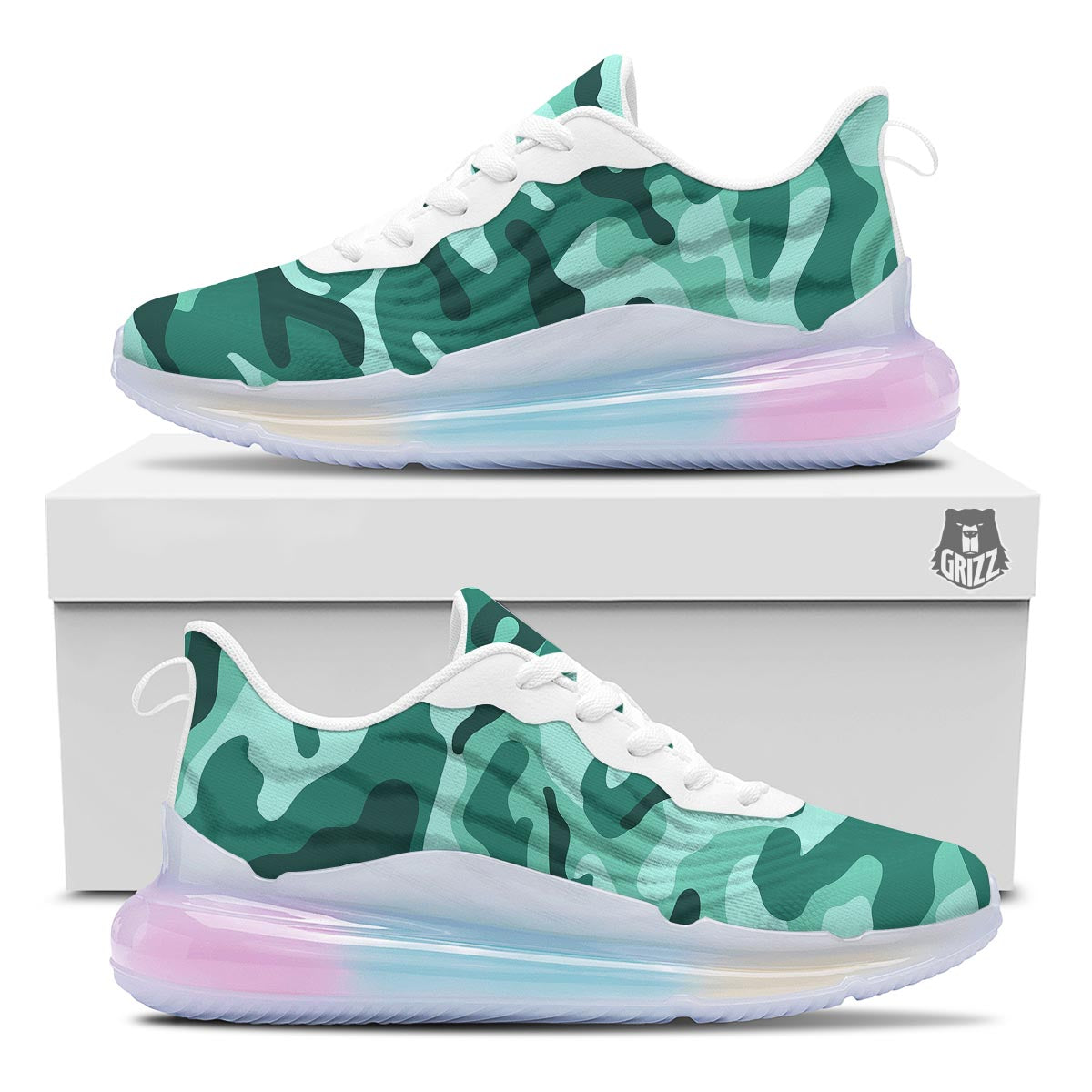 Camouflage Teal Print Running Sneakers-grizzshop