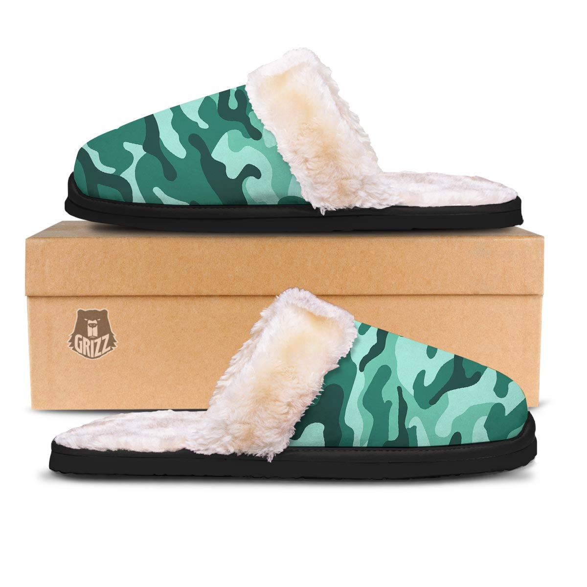 Camouflage Teal Print Slippers-grizzshop