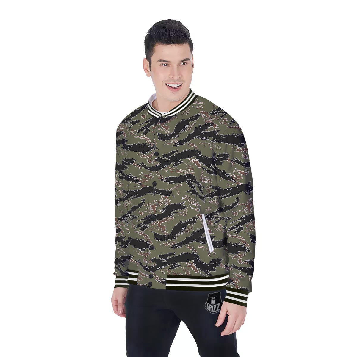 Camouflage Tiger Stripe Print Pattern Baseball Jacket-grizzshop
