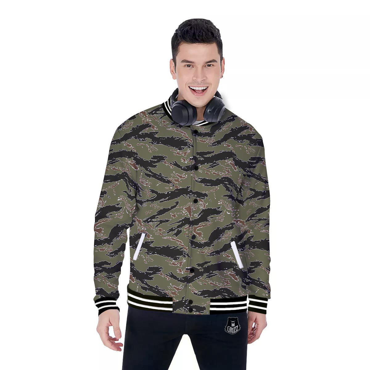 Camouflage Tiger Stripe Print Pattern Baseball Jacket-grizzshop