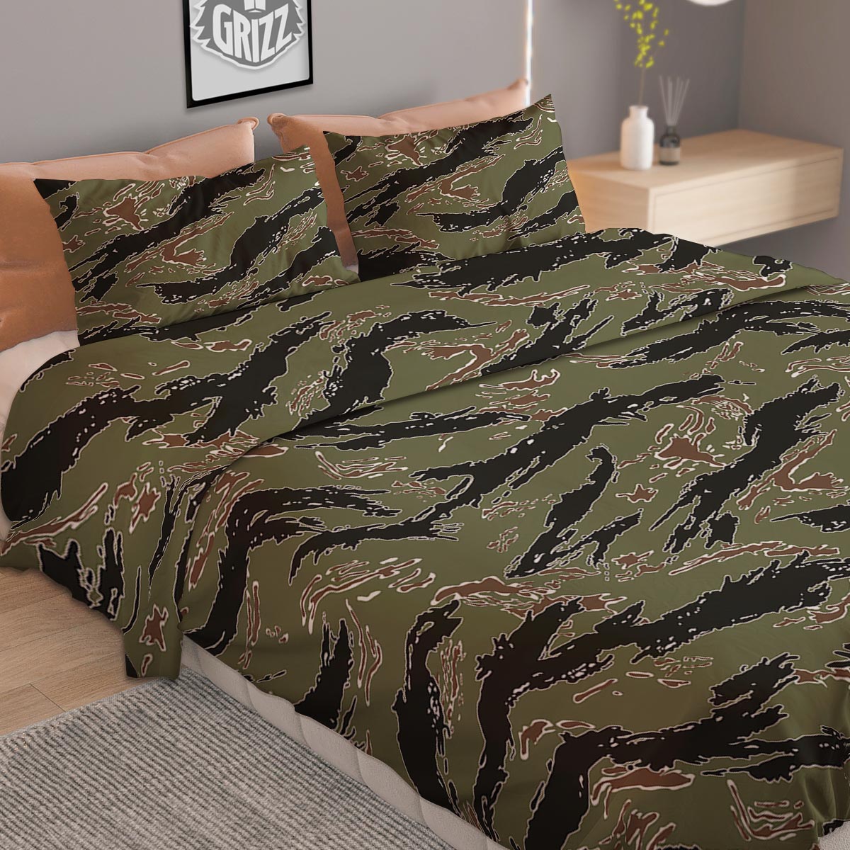 Camouflage Tiger Stripe Print Pattern Duvet Cover Bedding Set
