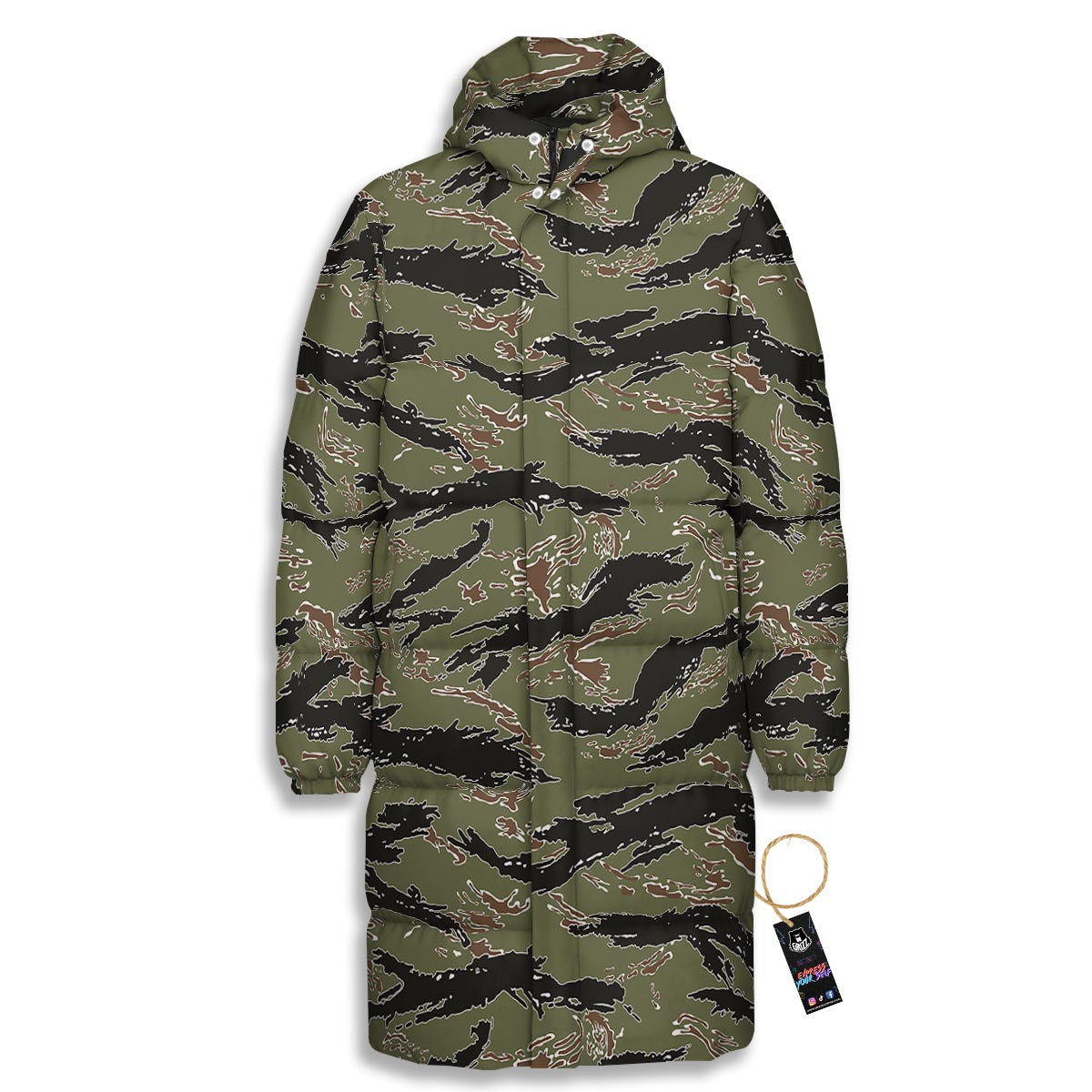 Camouflage Tiger Stripe Print Pattern Long Down Jacket-grizzshop
