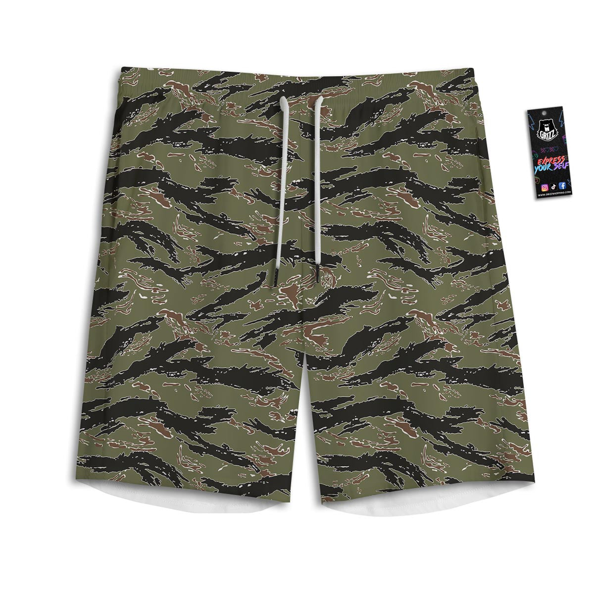 Camouflage Tiger Stripe Print Pattern Men's Athletic Shorts