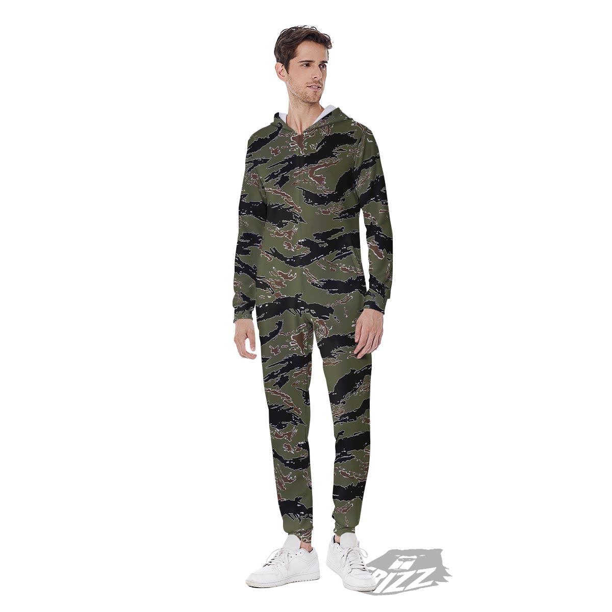 Camouflage Tiger Stripe Print Pattern Men's Jumpsuit-grizzshop