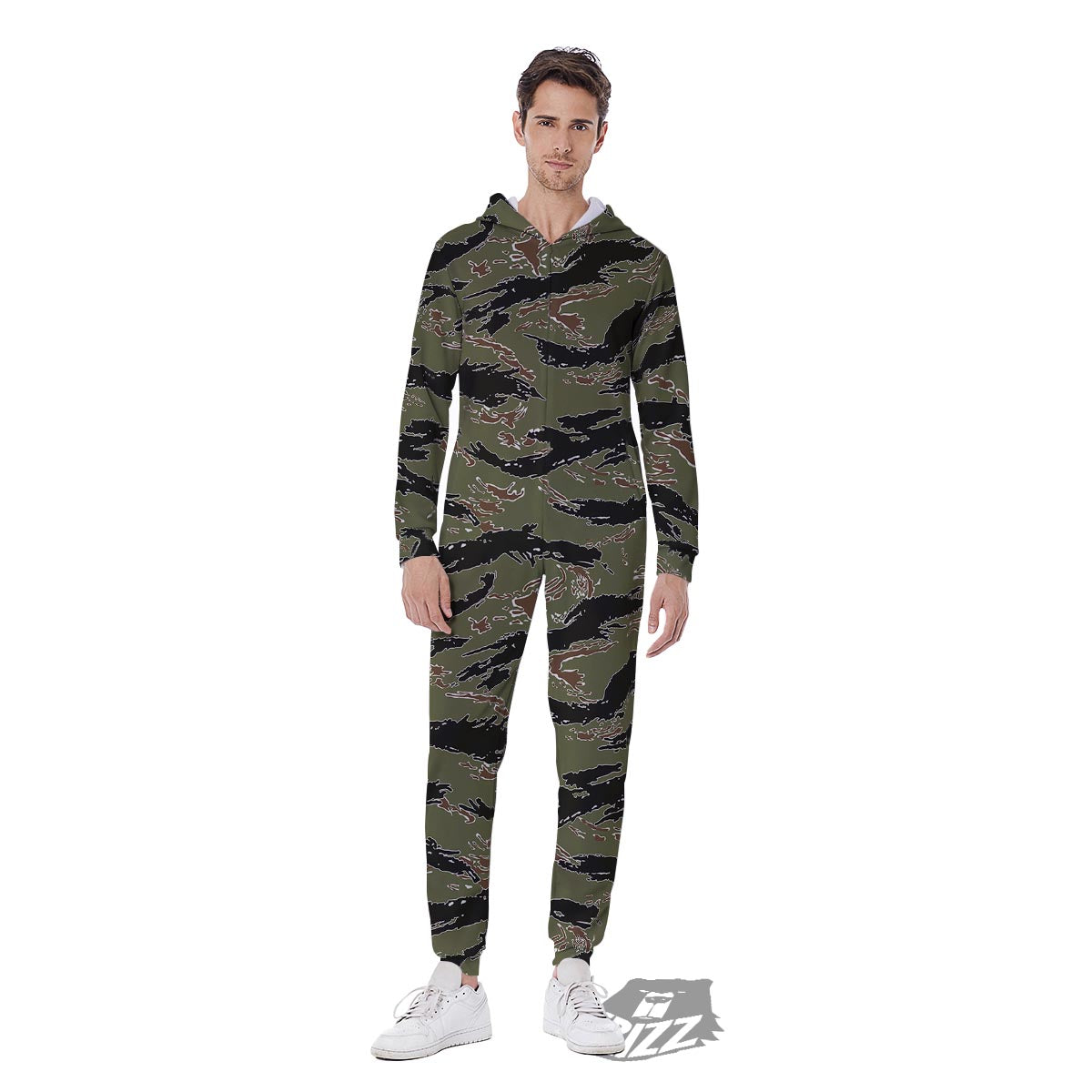Camouflage Tiger Stripe Print Pattern Men's Jumpsuit-grizzshop