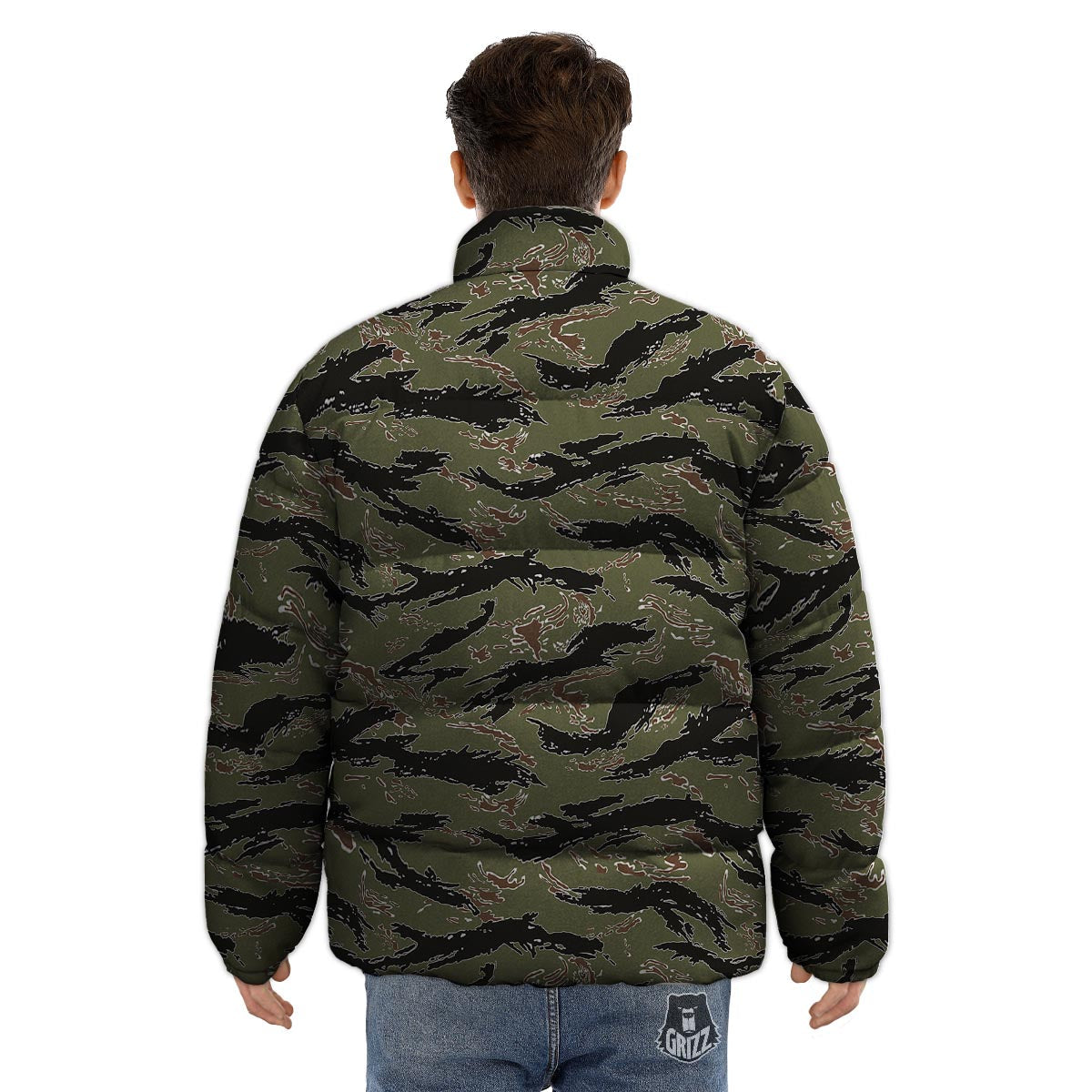 Camouflage Tiger Stripe Print Pattern Puffer Jacket-grizzshop