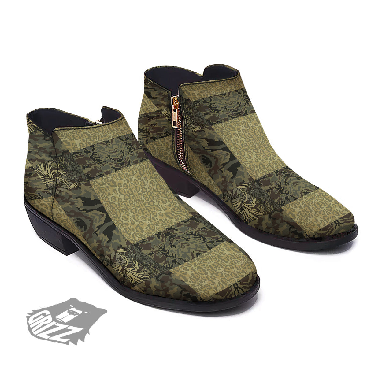 Camouflage Tropical And Leopard Print Pattern Ankle Boots-grizzshop