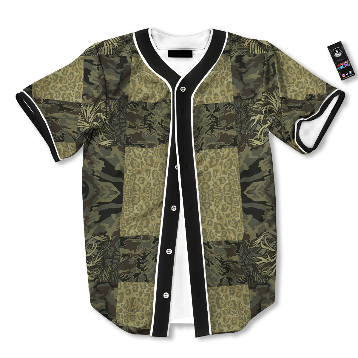 Camouflage Tropical And Leopard Print Pattern Baseball Jersey-grizzshop