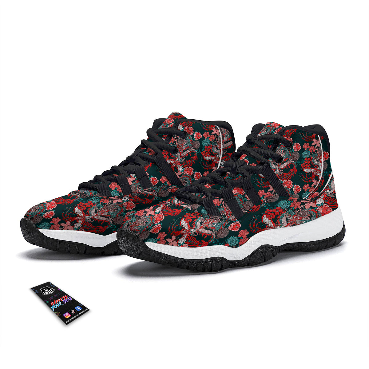 Camouflage Tropical And Leopard Print Pattern Black Bball Shoes-grizzshop