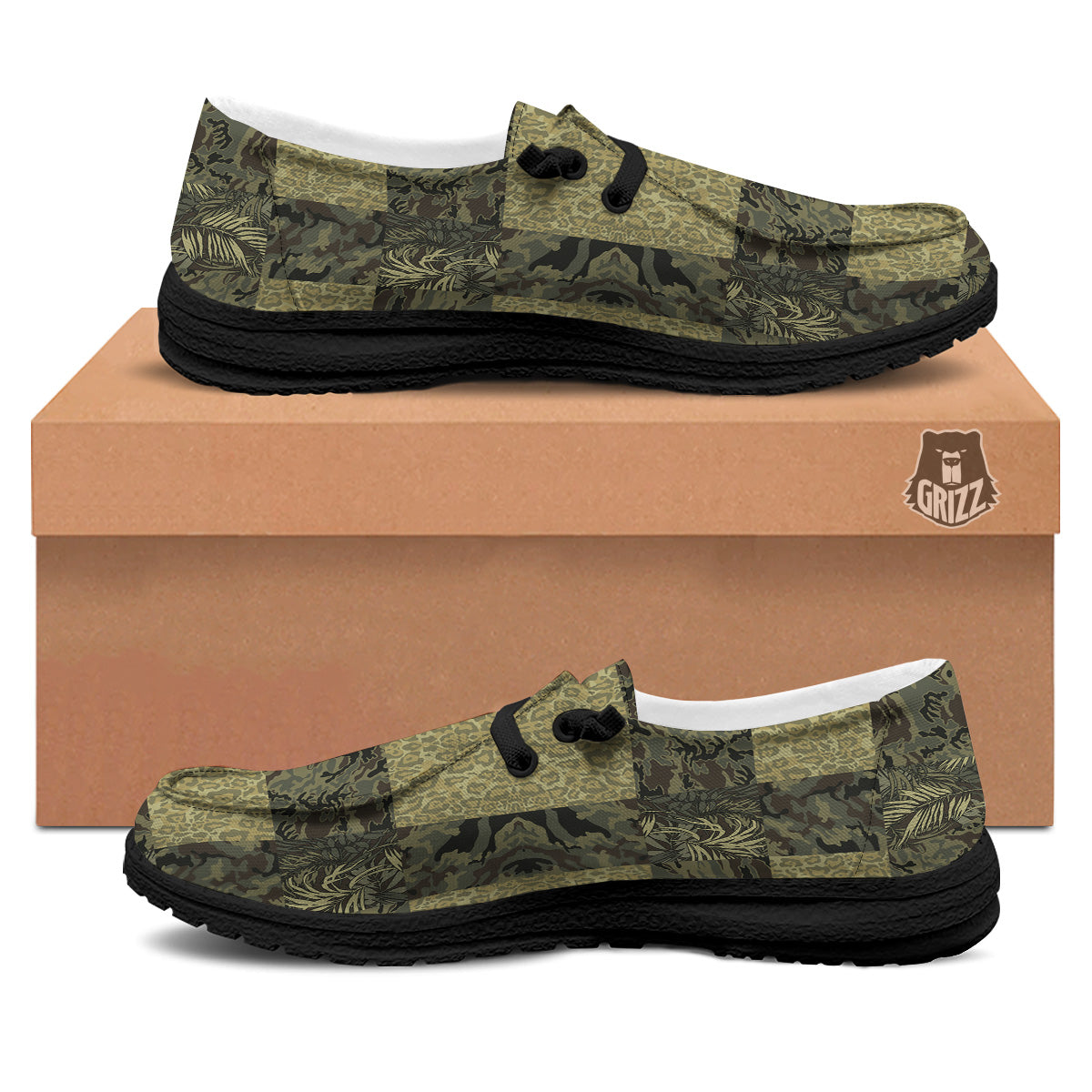Camouflage Tropical And Leopard Print Pattern Black Loafers-grizzshop