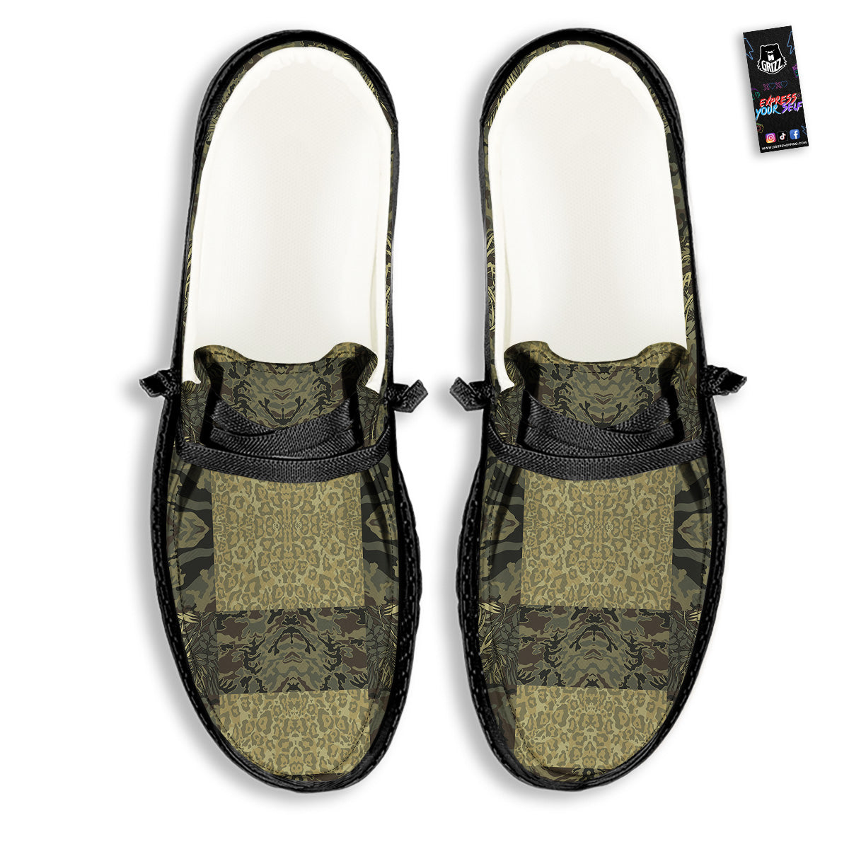 Camouflage Tropical And Leopard Print Pattern Black Loafers-grizzshop