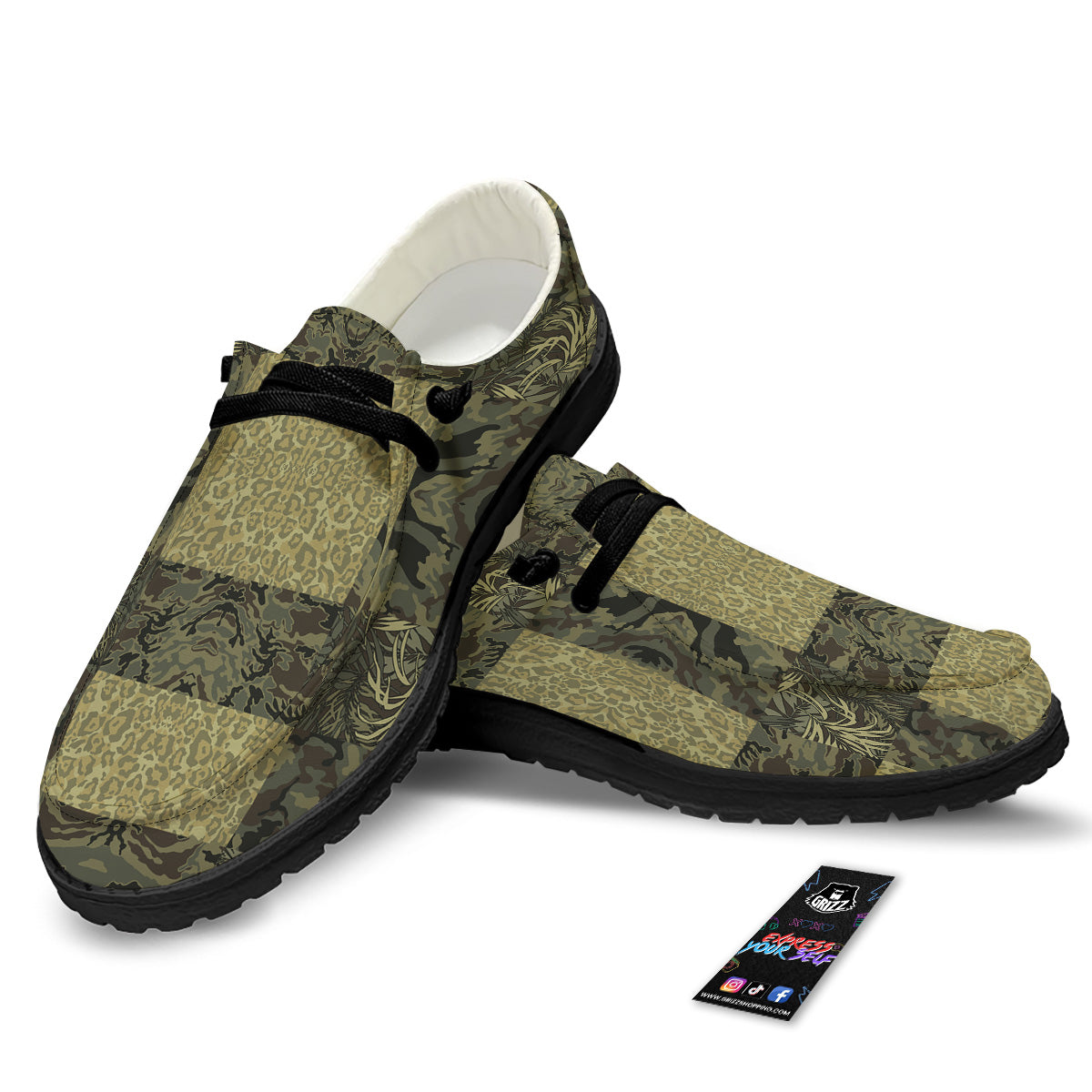 Camouflage Tropical And Leopard Print Pattern Black Loafers-grizzshop