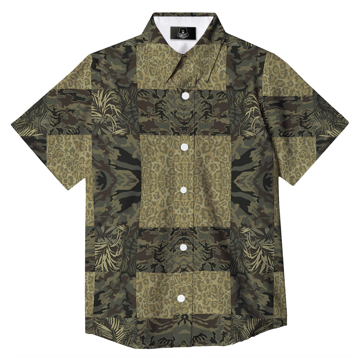 Camouflage Tropical And Leopard Print Pattern Button Up Shirt-grizzshop