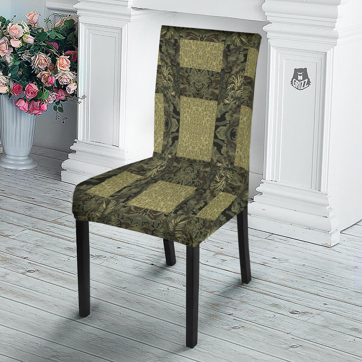 Camouflage Tropical And Leopard Print Pattern Dining Chair Slipcover-grizzshop