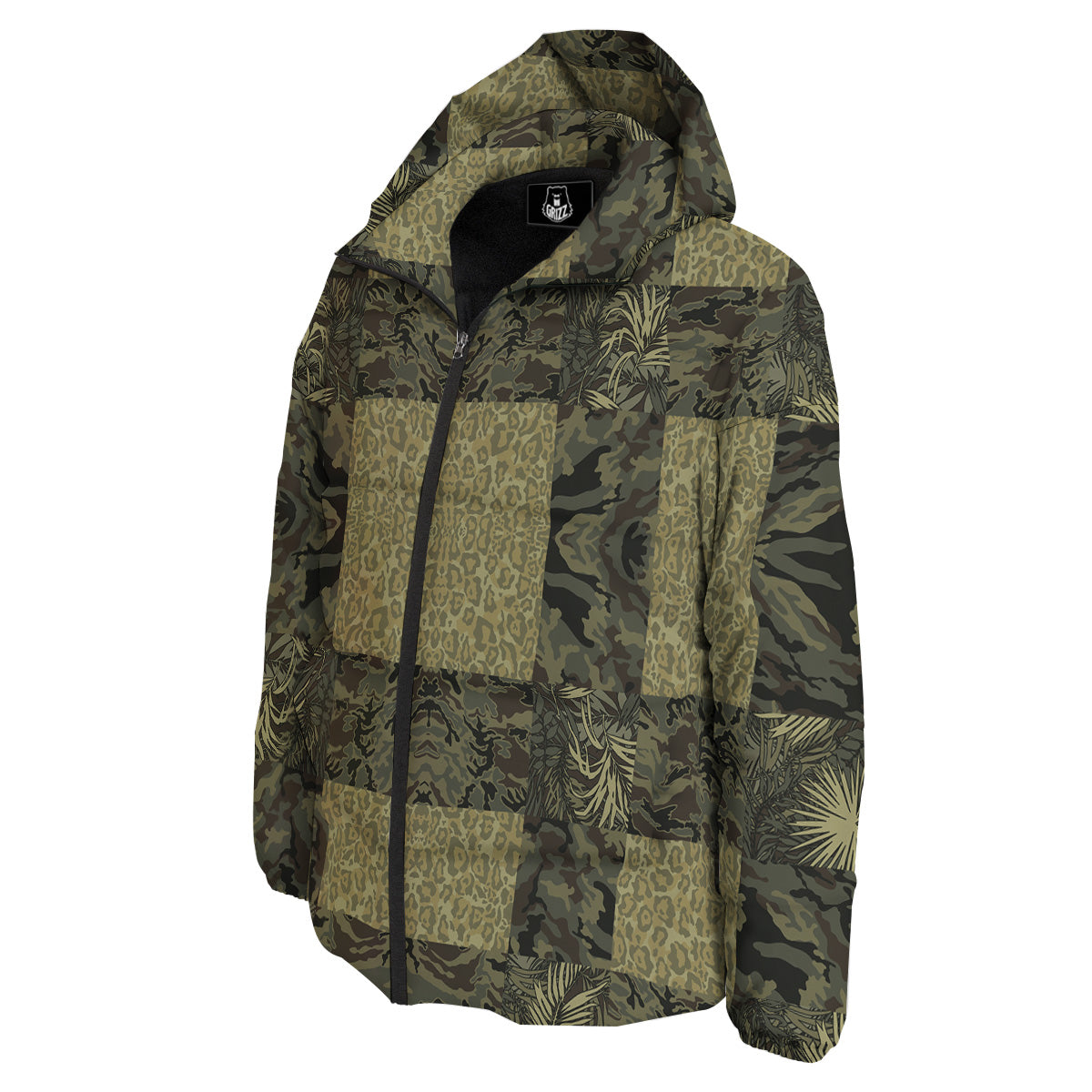 Camouflage Tropical And Leopard Print Pattern Down Jacket-grizzshop