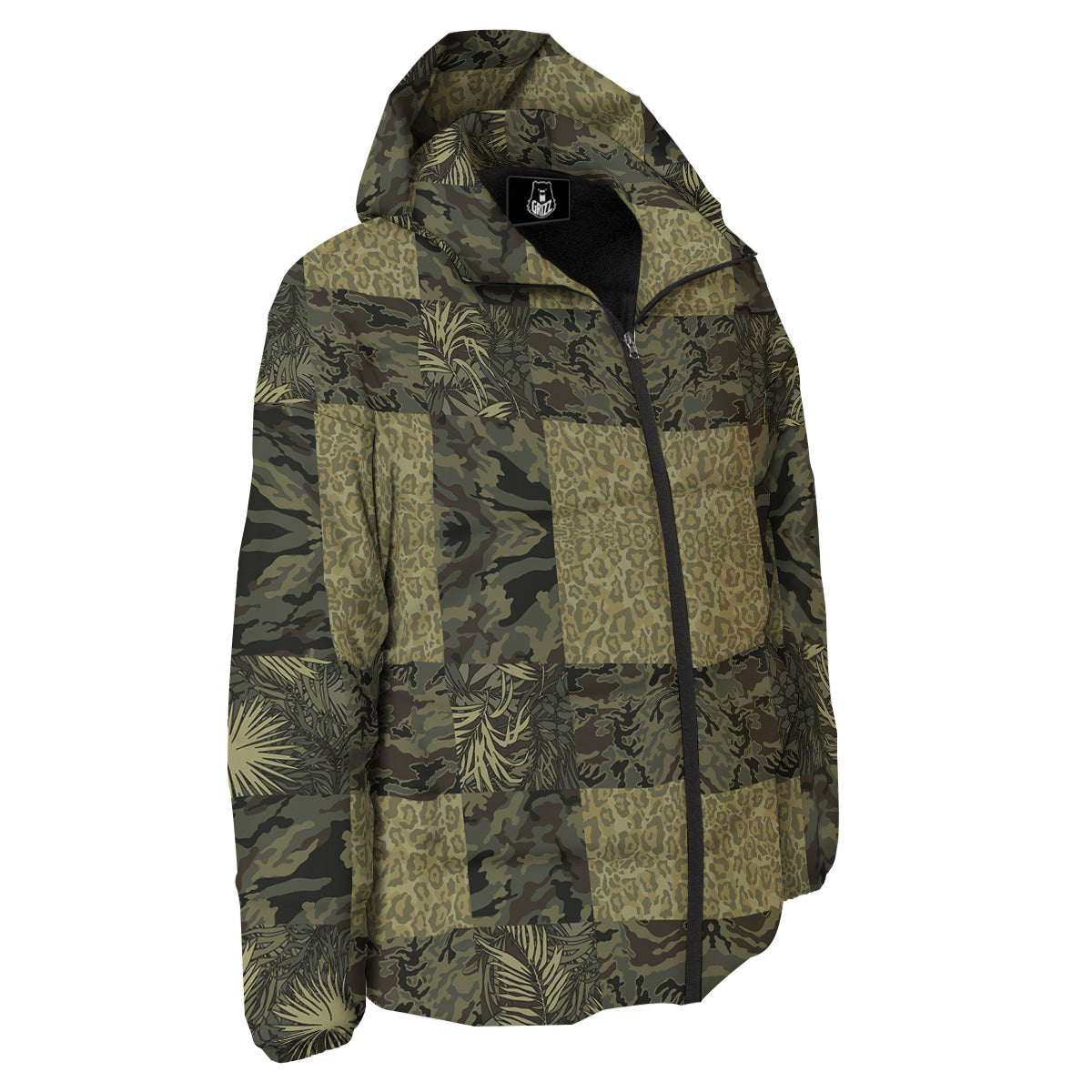 Camouflage Tropical And Leopard Print Pattern Down Jacket-grizzshop