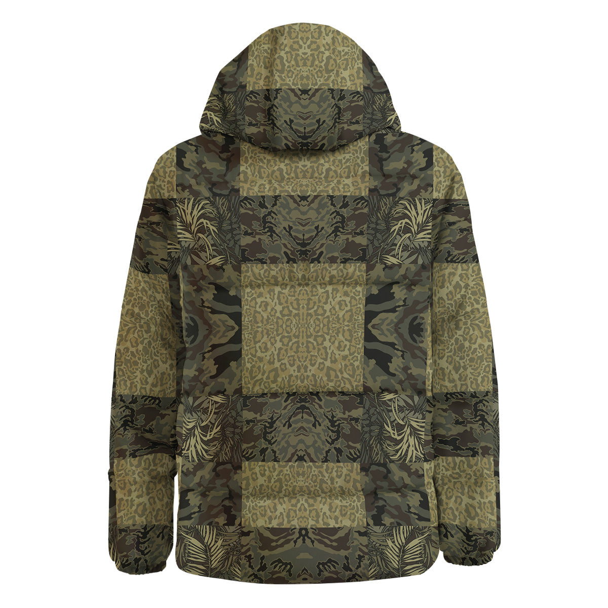Camouflage Tropical And Leopard Print Pattern Down Jacket-grizzshop