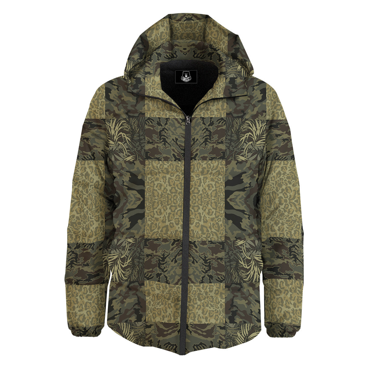 Camouflage Tropical And Leopard Print Pattern Down Jacket-grizzshop