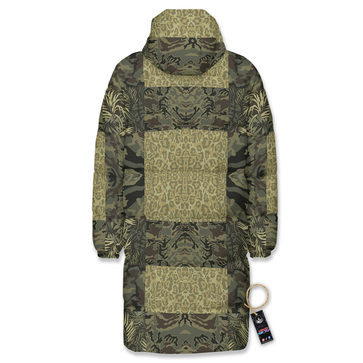Camouflage Tropical And Leopard Print Pattern Long Down Jacket-grizzshop
