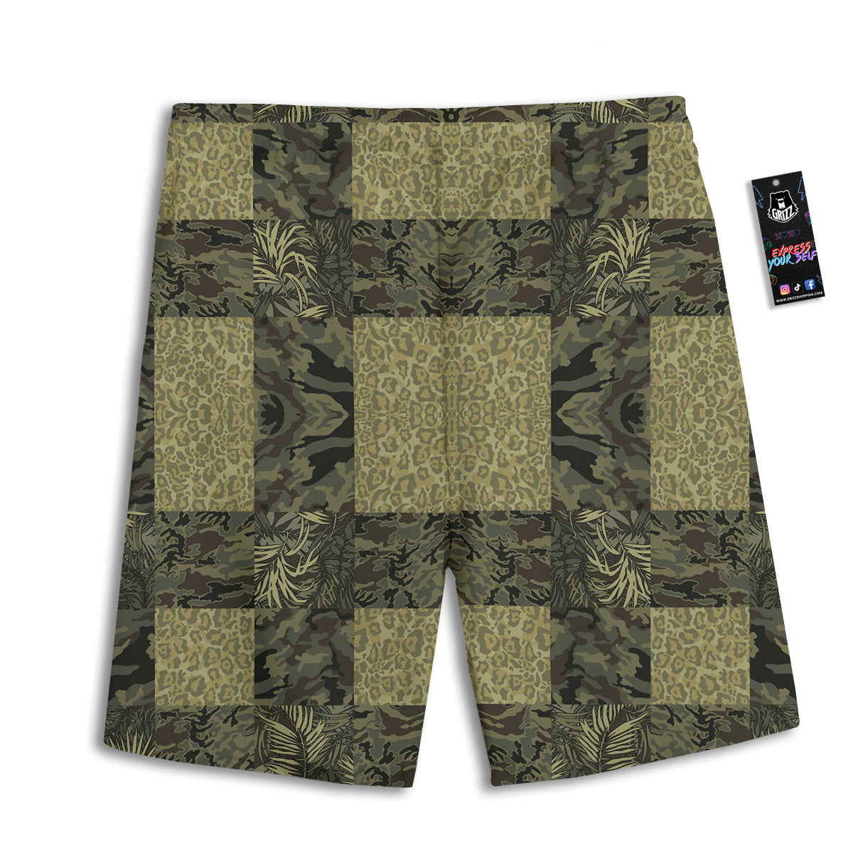 Camouflage Tropical And Leopard Print Pattern Men's Athletic Shorts
