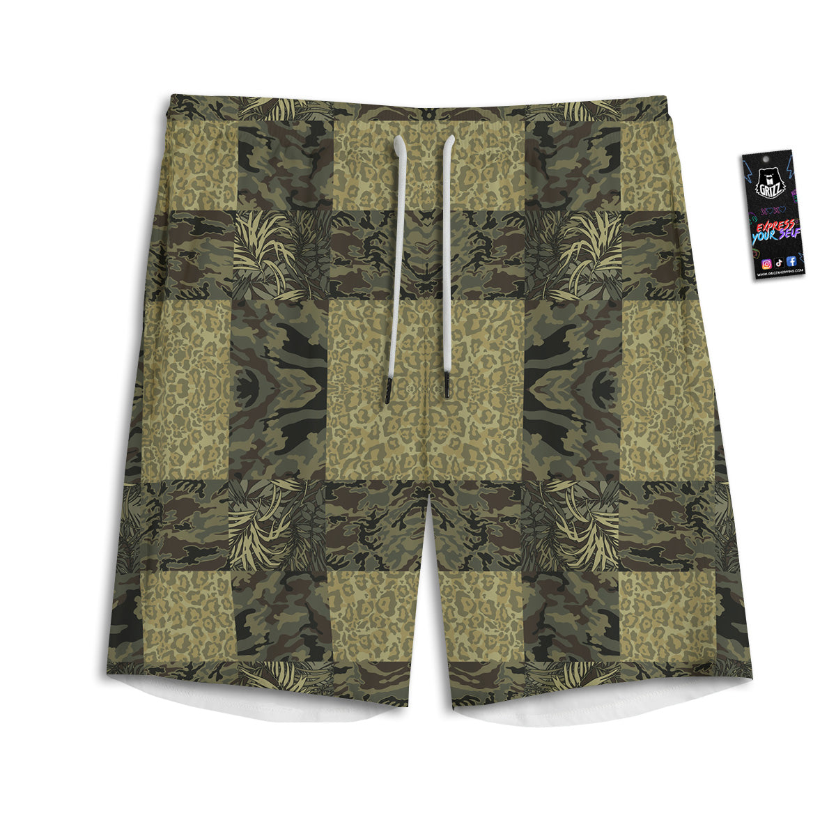 Camouflage Tropical And Leopard Print Pattern Men's Athletic Shorts