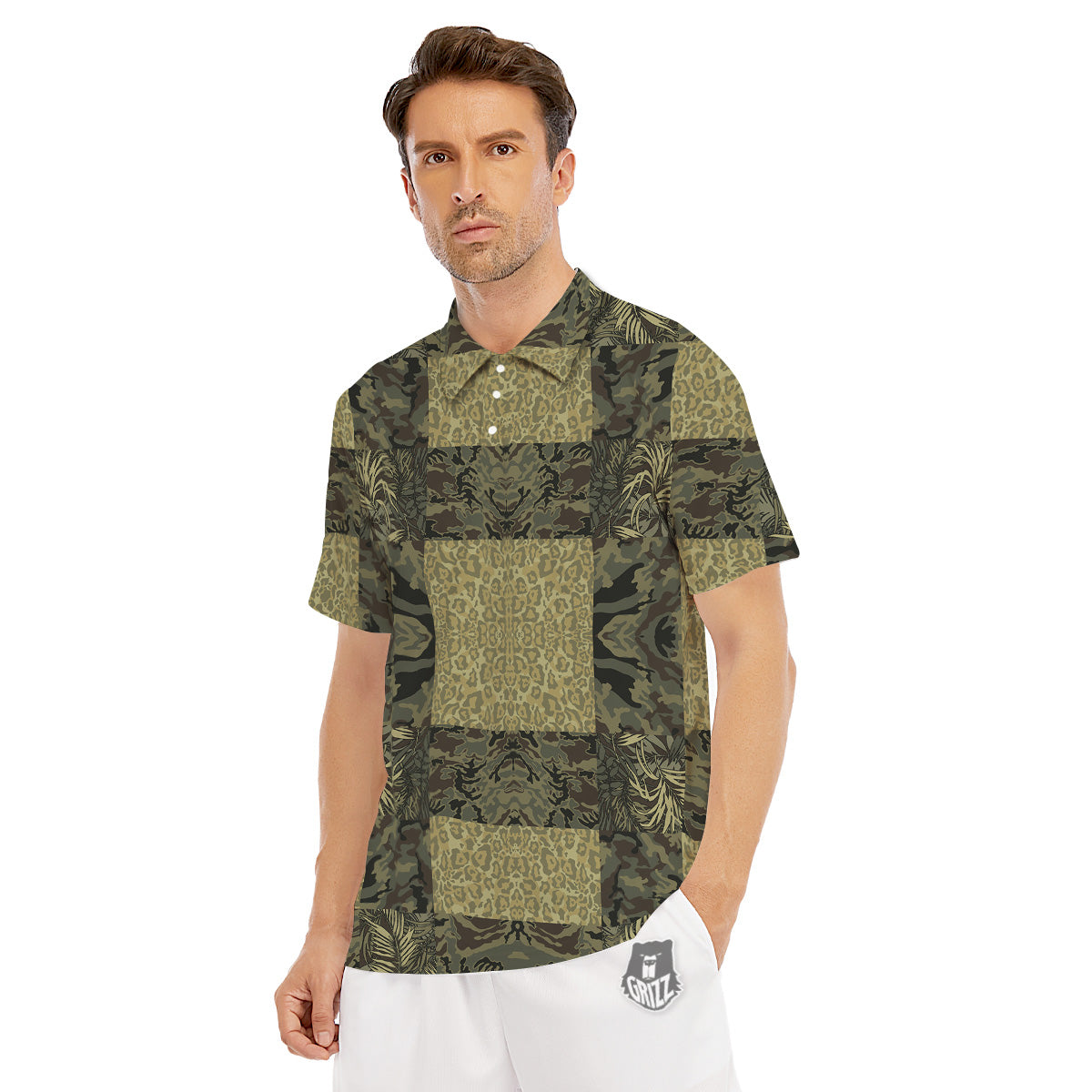 Camouflage Tropical And Leopard Print Pattern Men's Golf Shirts-grizzshop