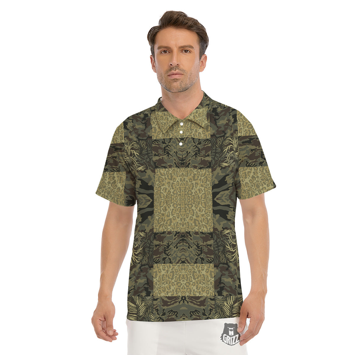 Camouflage Tropical And Leopard Print Pattern Men's Golf Shirts-grizzshop