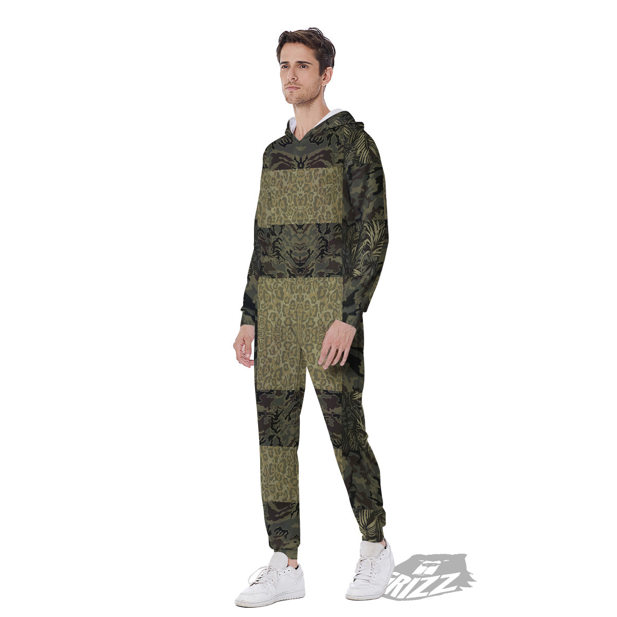 Camouflage Tropical And Leopard Print Pattern Men's Jumpsuit-grizzshop