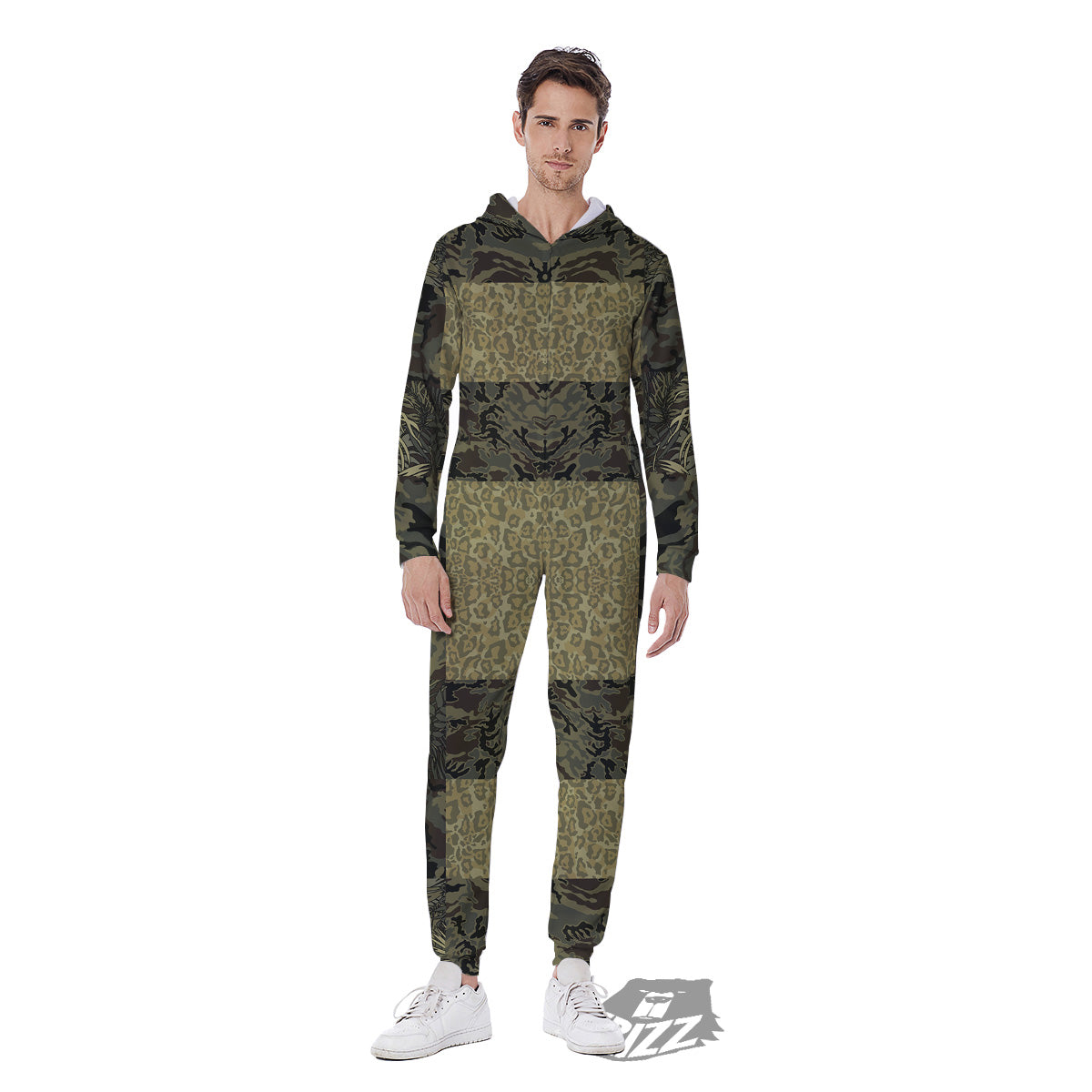 Camouflage Tropical And Leopard Print Pattern Men's Jumpsuit-grizzshop