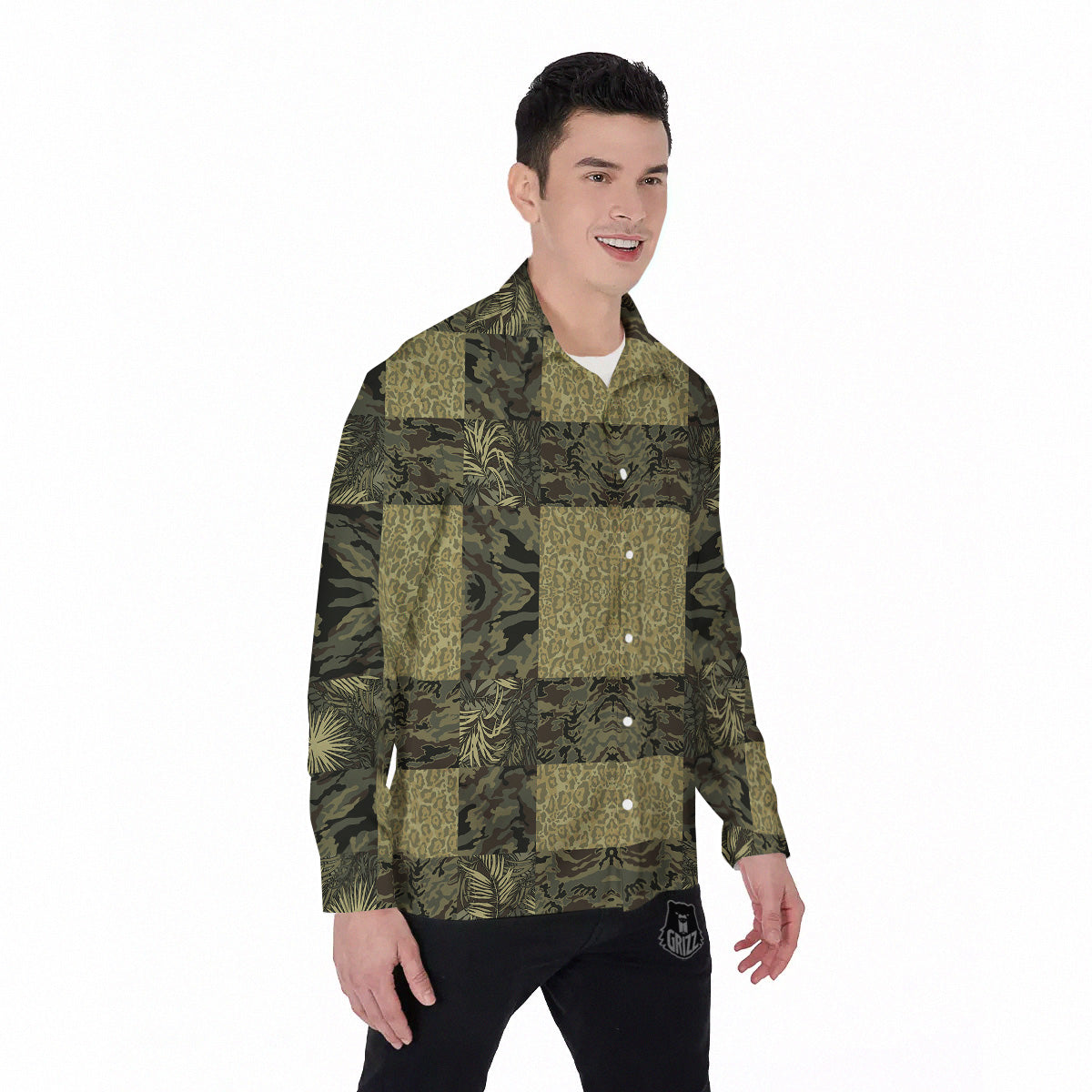 Camouflage Tropical And Leopard Print Pattern Men's Long Sleeve Shirts-grizzshop