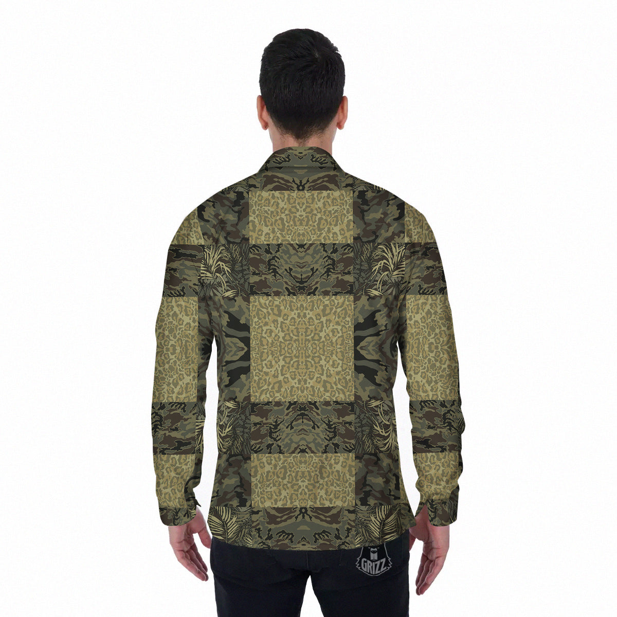 Camouflage Tropical And Leopard Print Pattern Men's Long Sleeve Shirts-grizzshop