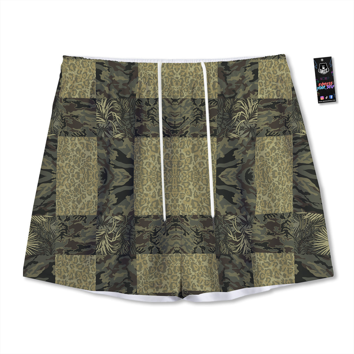 Exotic Leaves Tropical Print Pattern Mesh Shorts