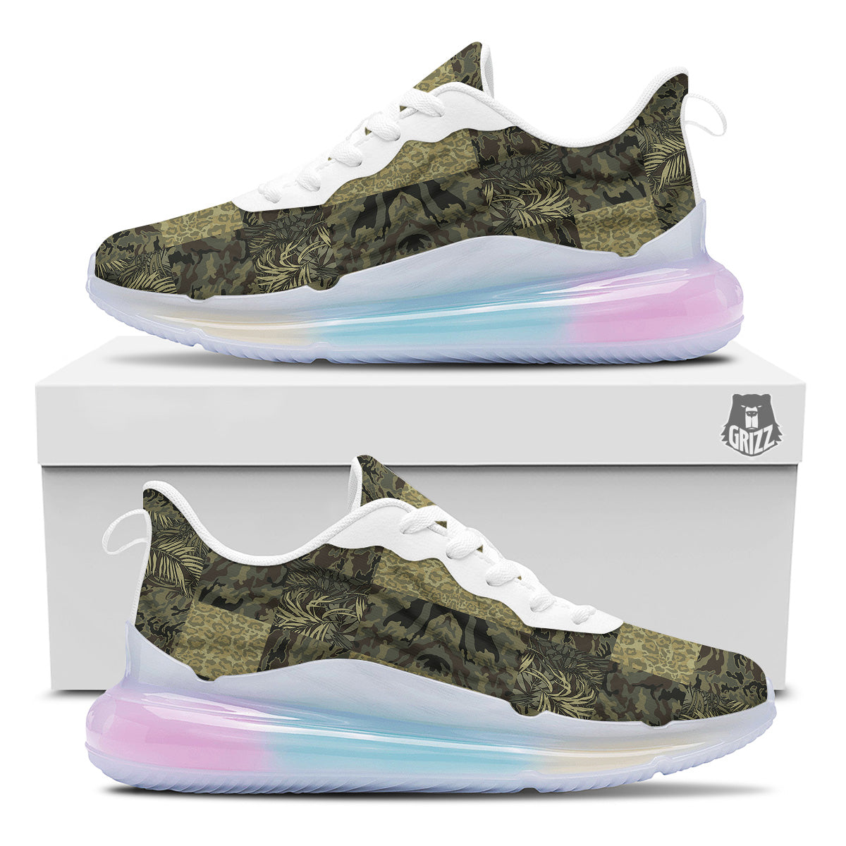 Camouflage Tropical And Leopard Print Pattern Running Sneakers-grizzshop
