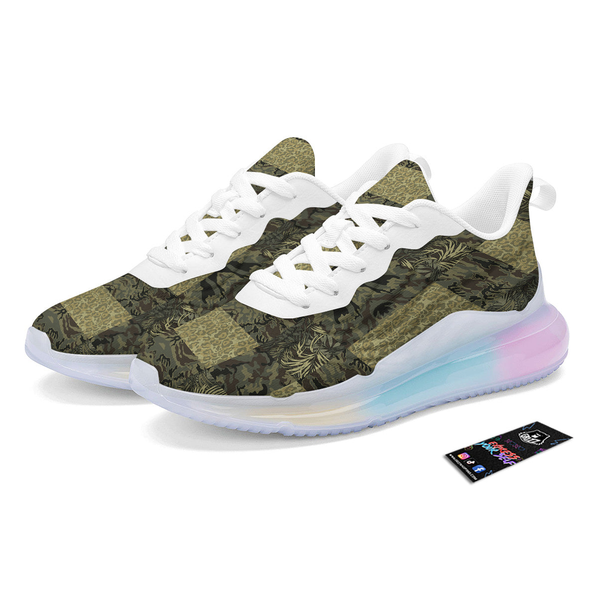 Camouflage Tropical And Leopard Print Pattern Running Sneakers-grizzshop
