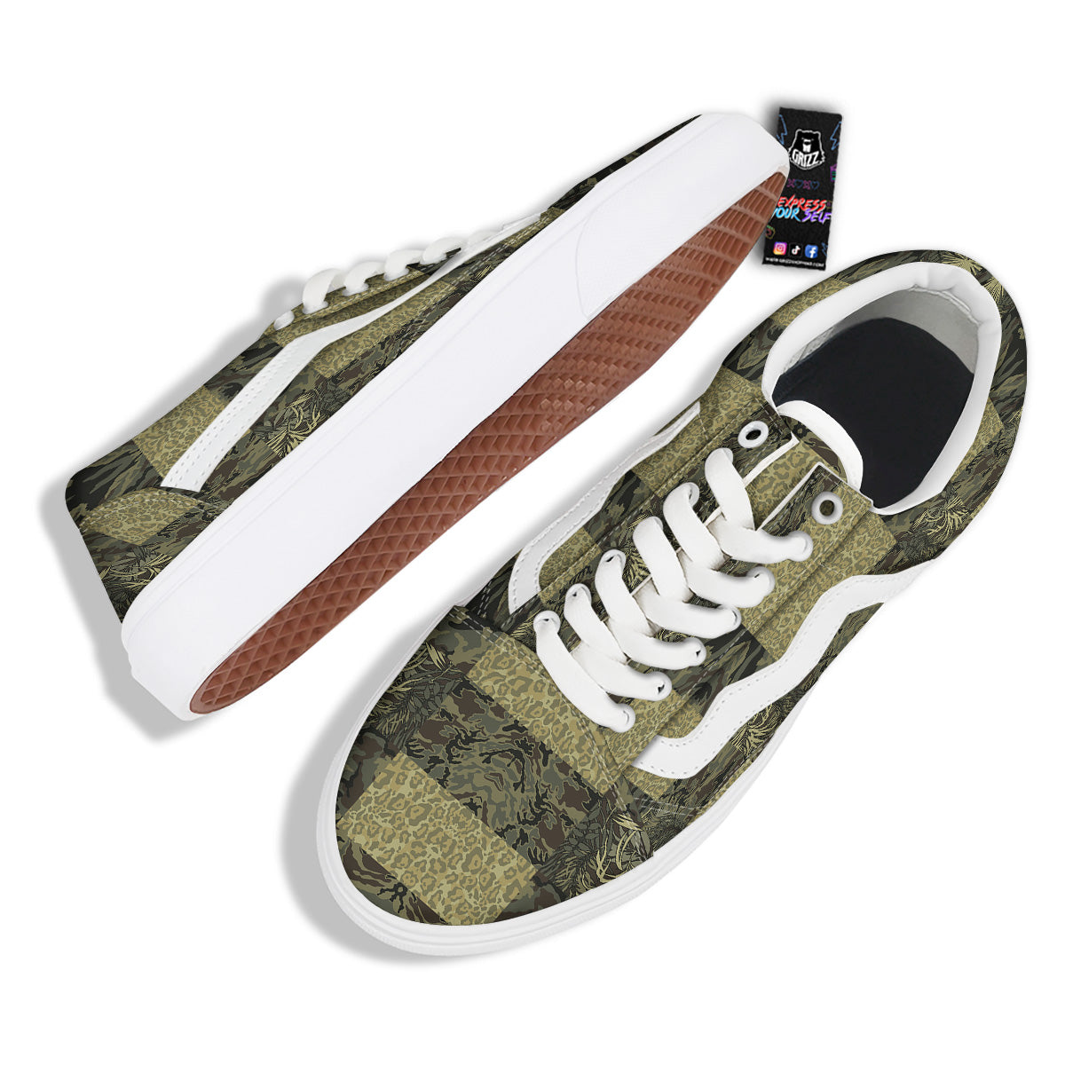 Camouflage Tropical And Leopard Print Pattern Skate Shoes-grizzshop