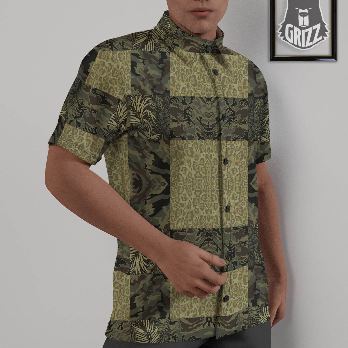 Camouflage Tropical And Leopard Print Pattern Untucked Shirts-grizzshop