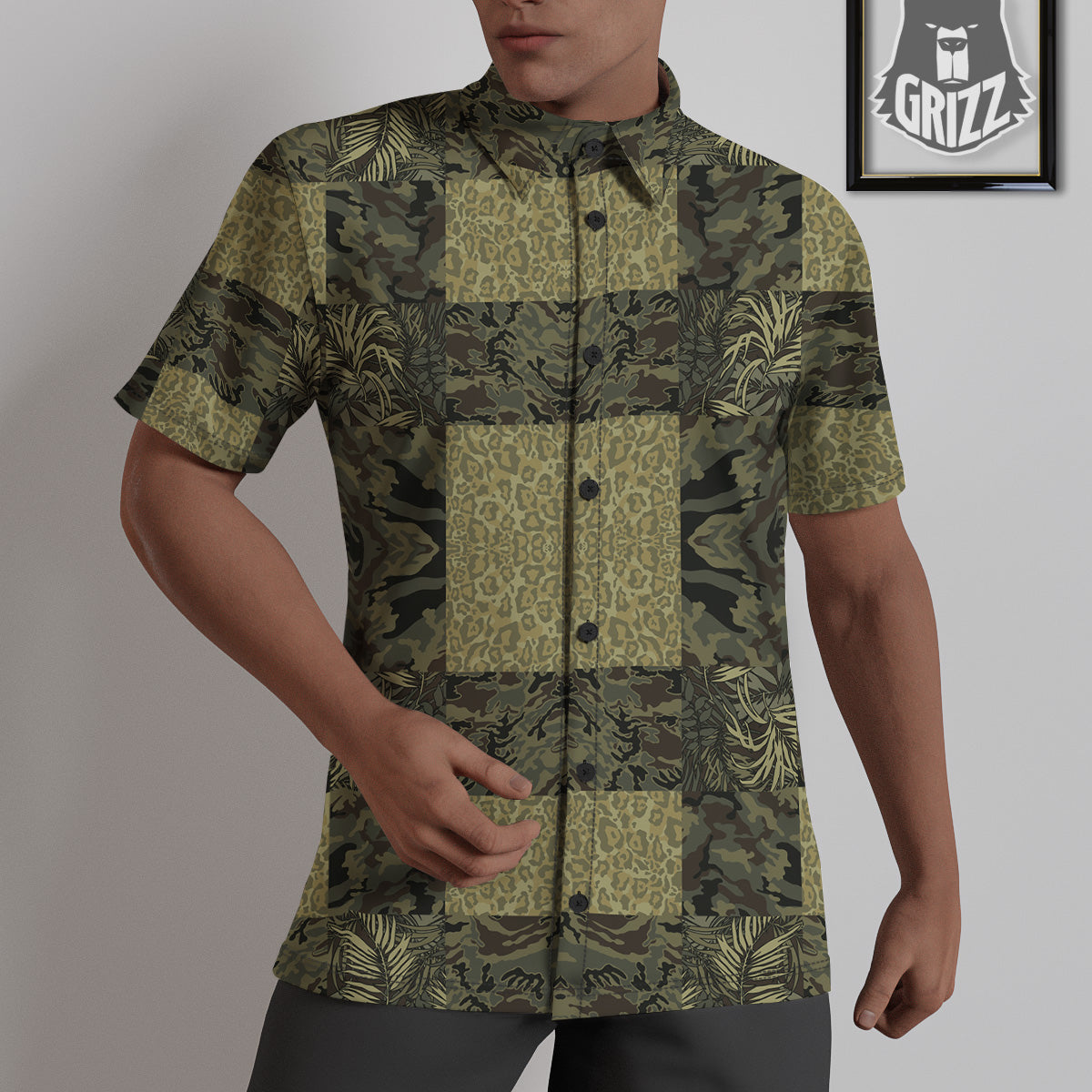 Camouflage Tropical And Leopard Print Pattern Untucked Shirts-grizzshop