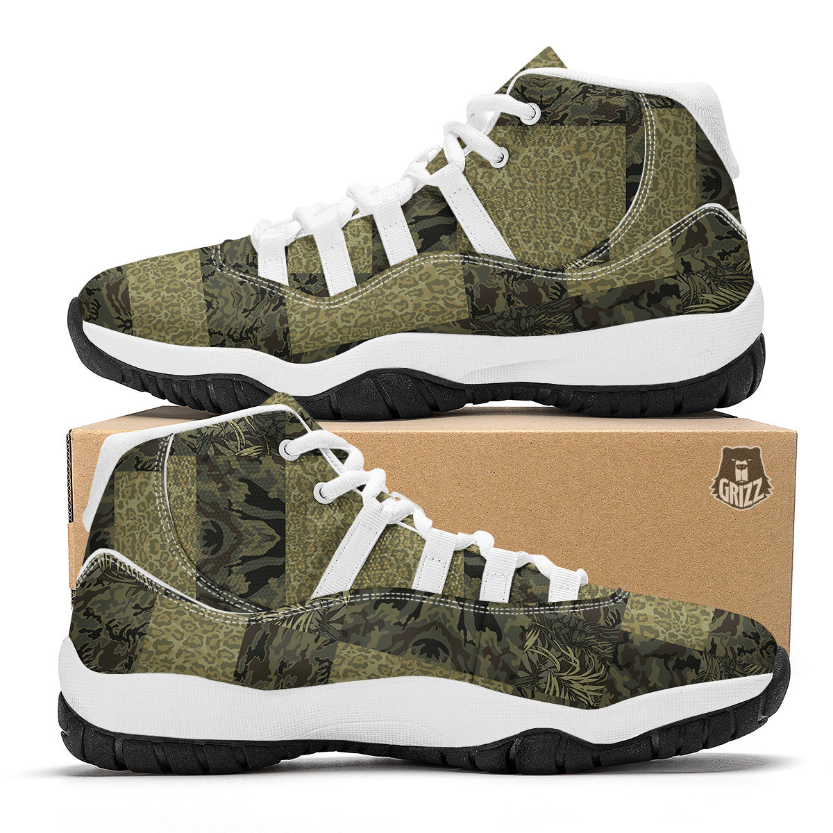 Camouflage Tropical And Leopard Print Pattern White Bball Shoes-grizzshop