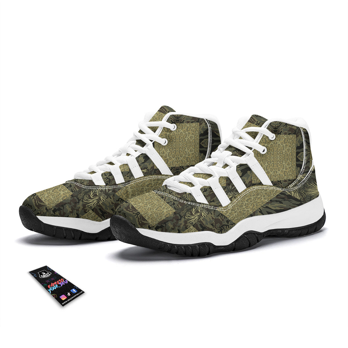 Camouflage Tropical And Leopard Print Pattern White Bball Shoes-grizzshop