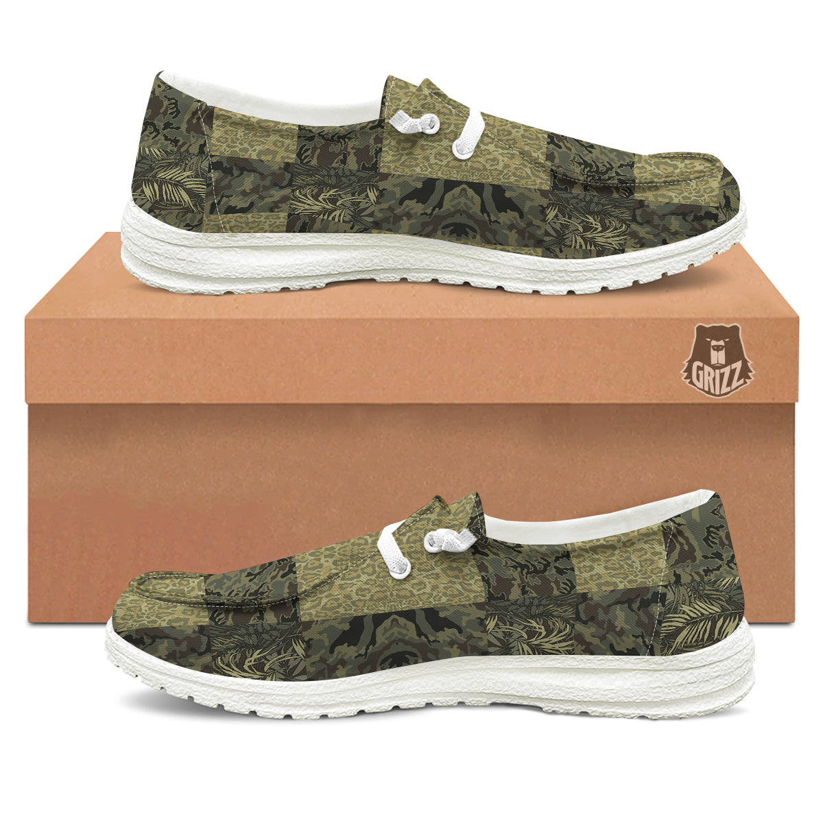 Camouflage Tropical And Leopard Print Pattern White Loafers-grizzshop