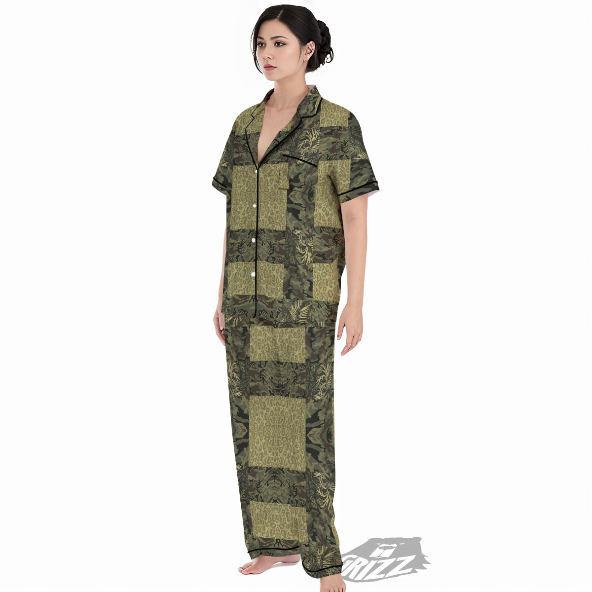 Camouflage Tropical And Leopard Print Pattern Women's Pajamas Set-grizzshop