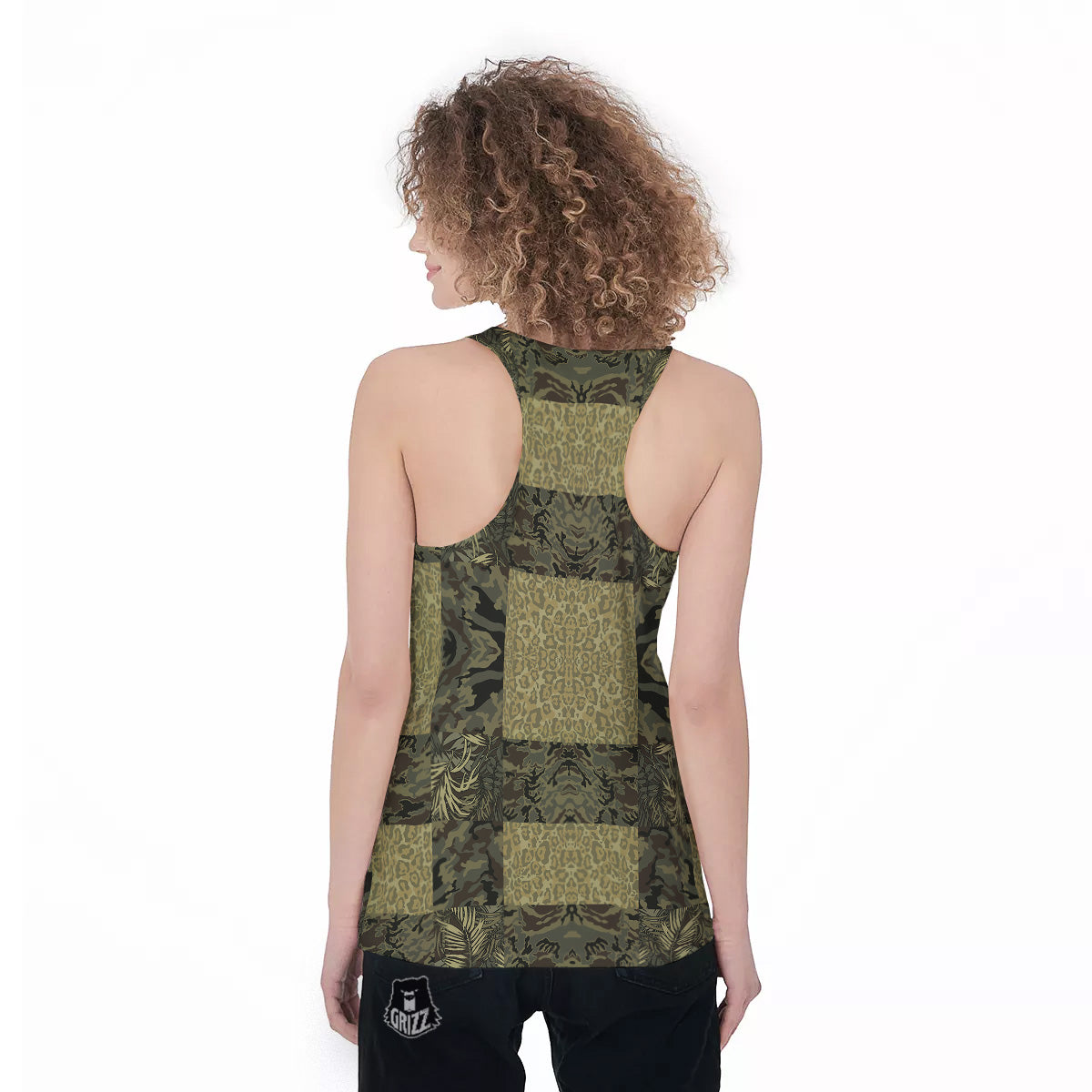 Camouflage Tropical And Leopard Print Pattern Women's Racerback Tank Top-grizzshop