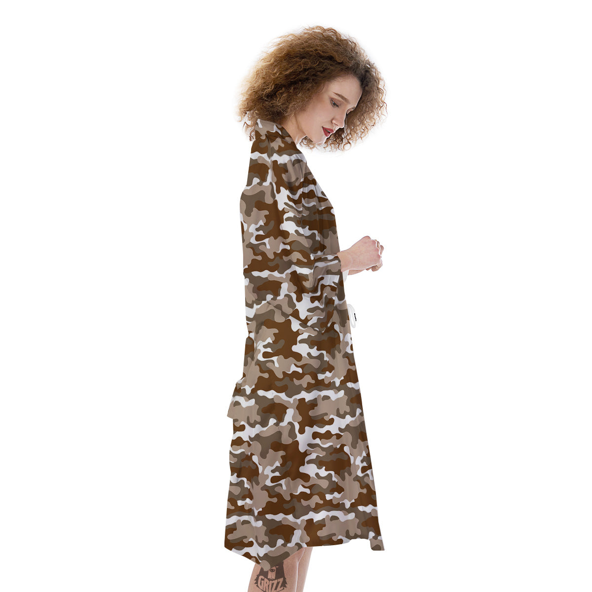 Camouflage White And Brown Print Kimono-grizzshop