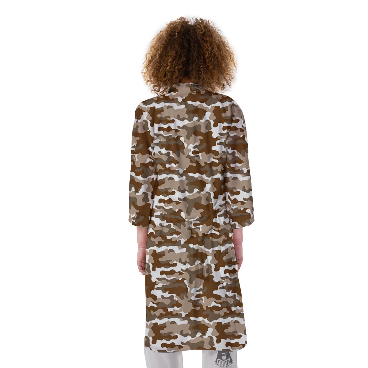 Camouflage White And Brown Print Kimono-grizzshop