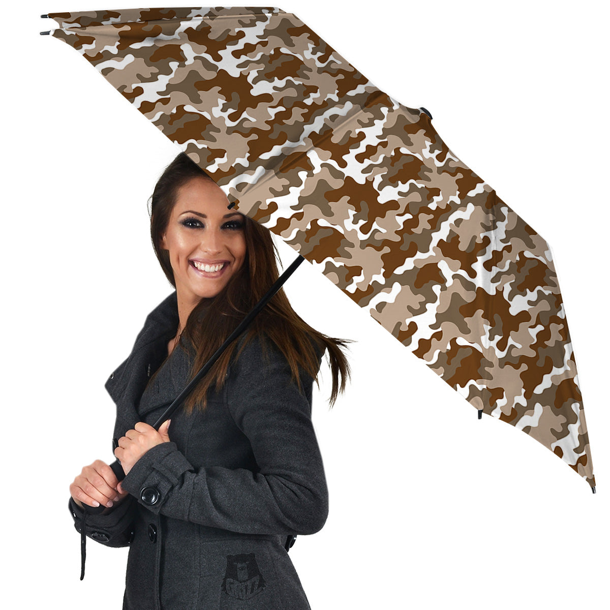 Camouflage White And Brown Print Umbrella-grizzshop